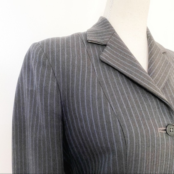 PYTCHLEY VINTAGE WOOL BLEND LONG GREY BLUE STRIPED NOTCHED LAPEL BLAZER - Picture 4 of 10
